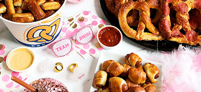 Catering spread of Auntie Annes pretzels